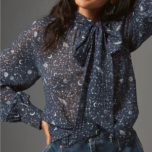 NWT Anthropologie Organza Tie Neck Blouse size L